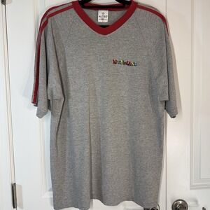 Vintage Kiddieland Racing Stripe T-Shirt Embroidered Grey Men's Sz L Made In USA